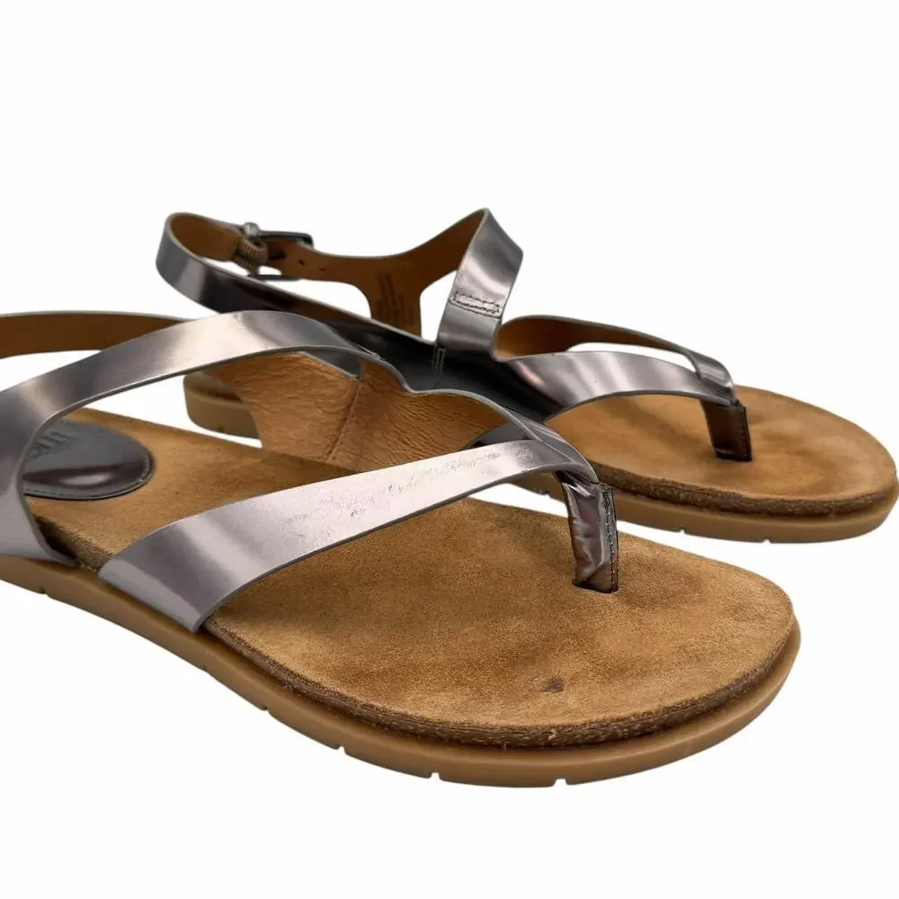 Sofft Rory Pewter Patent Leather Strappy Heel Buckle Thong Comfort Sandals